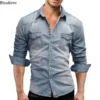 New 2025 Men's Denim Shirt Fashion Short Sleeve Soft Solid Slim Cowboy Tops Men Trend Streetwear Vintage Casual Cardigan T-shirt - Image 6