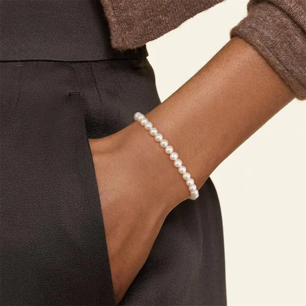 Simple Retro Imitation Pearls Bracelet For Women Stretch Acrylic Bead Men Bracelet Fashion Party Jewelry Pearl Wristband Gift - Imagen 2