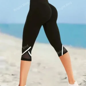 Mesh High Waist Yoga Pants Capri Leggings For Women, Tummy Control Workout Capri Leggings, Women's Activewear