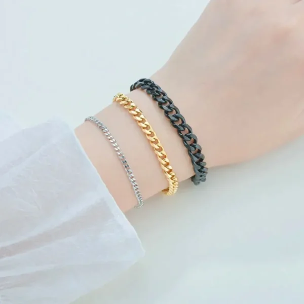 Fashion Stainless Steel Men Curb Cuban Chain Bracelets Women Bracelet on Hand for Couple Unisex Wrist Hand Jewelry - Imagen 3
