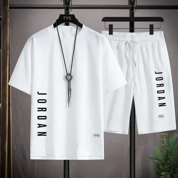 Stylish casual T-shirt + Shorts set Men's sports set Loose comfortable low Run 2025 men's summer Waffle suit - Imagen 2