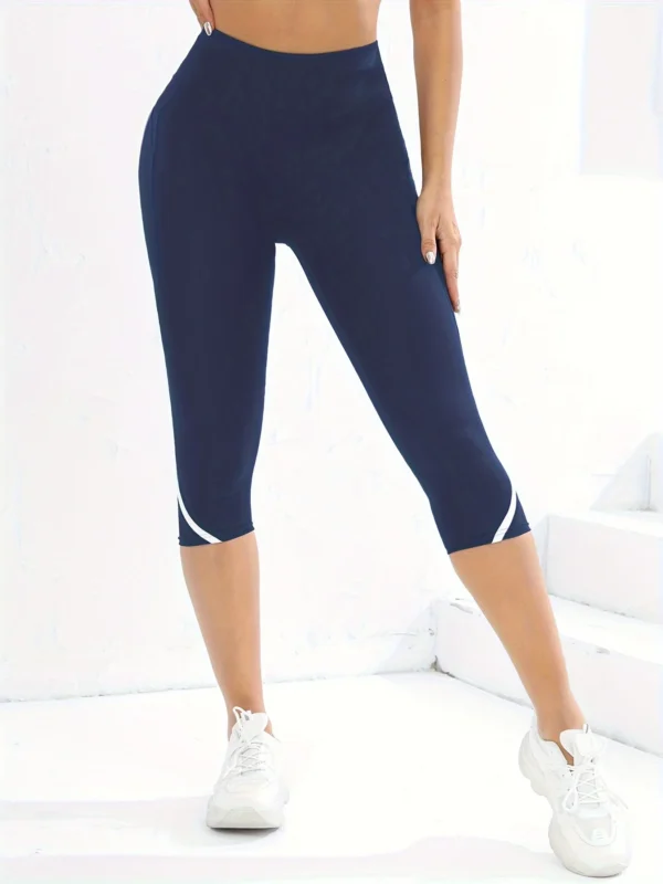 Mesh High Waist Yoga Pants Capri Leggings For Women, Tummy Control Workout Capri Leggings, Women's Activewear - Imagen 2
