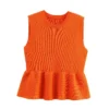 TRAFSHE Cropped Women Sweaters Ruffle Vest Knit Clothing Sleeveless Pullover Tops Outerwears Knitwear Women's Vest