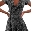 Summer Women’s Floal A-Line Dress Sweet Elegant Floral Ruffles V-neck Bandage Short Dress for Lady Chic Flowers Mini Dress - Image 3