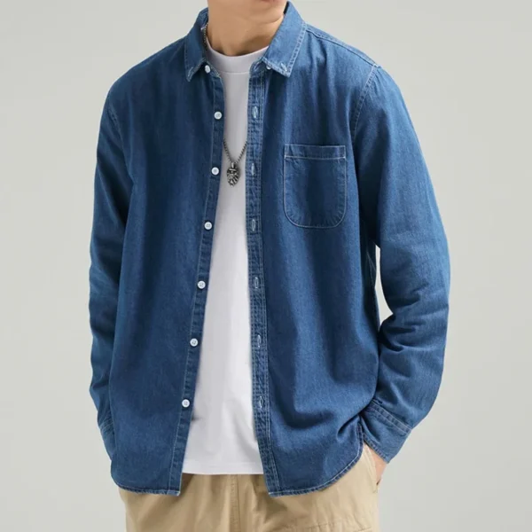 New Four Seasons Men's Long Sleeve Denim Shirt Cotton Jacket No Ironing Casual Social Comfortable and Breathable 3 Colors