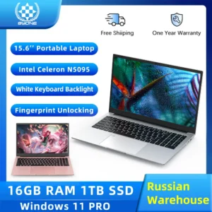 BYONE 15.6 Inch Intel Celeron N5095 Ultraslim Laptop 12G 16GB RAM 512GB 1TB SSD Keyboard Backlight Fingerprint Portable Computer