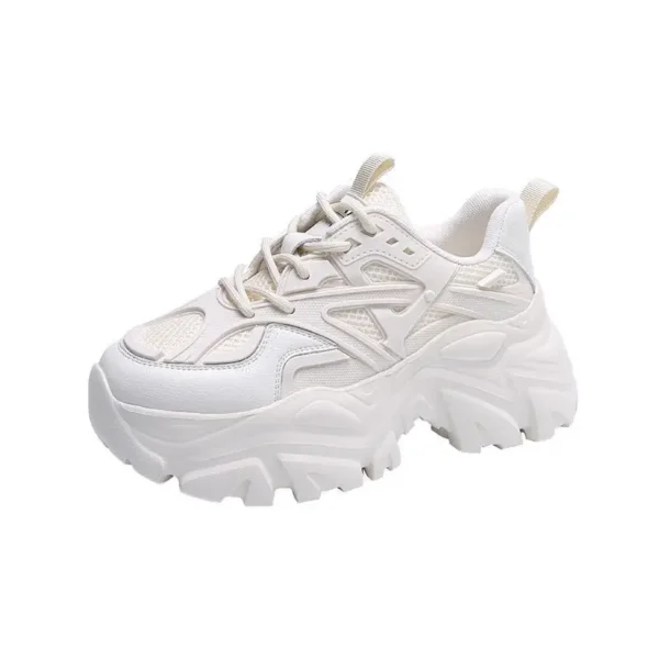Women New Fashion Platform Sport Shoes Women 2024 New Summer Black Casual Chunky Sneakers Women Mesh Leather Platform Shoes - Imagen 5