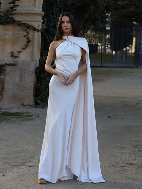 Sexy Satin Ribbon Party Dress Women Elegant Halter Backless Off Shoulder Sleeveless Female Dresses 2024 Summer Solid Robe Gown - Imagen 6