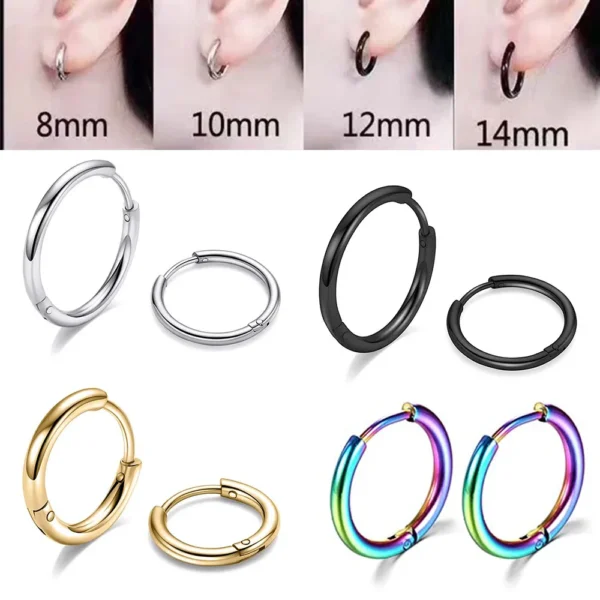2022 New Simple Stainless Steel Small Hoop Earrings for Women Men Cartilage Ear Piercing Jewelry Pendientes Hombre Mujer - Imagen 2