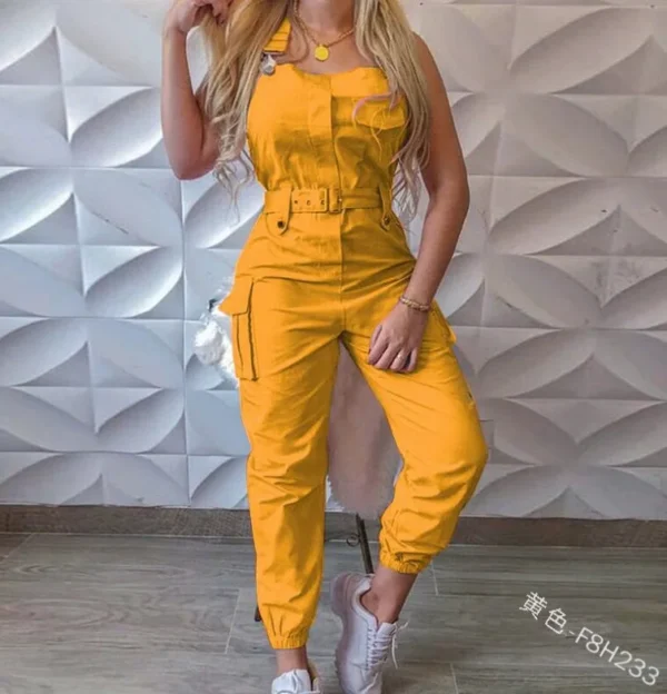 Autumn Women's Clothing Bodysuit Jumpsuit 2023 Simple Zipper Cargo High Waisted Conjoined Body Pants Sleeveless Strap Trousers - Imagen 6