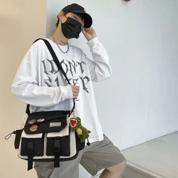Harajuku Men Nylon Crossbody Bags for Women Messenger Bag Girls School Book Bags Youth Canvas Handbags Shoulder Bag Sac Bolsas - Imagen 4