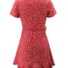 Summer Women’s Floal A-Line Dress Sweet Elegant Floral Ruffles V-neck Bandage Short Dress for Lady Chic Flowers Mini Dress - Image 5