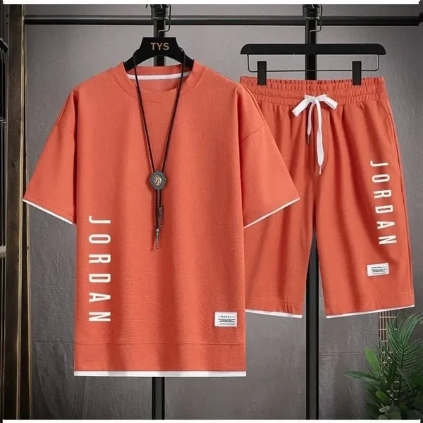 Stylish casual T-shirt + Shorts set Men's sports set Loose comfortable low Run 2025 men's summer Waffle suit - Imagen 5