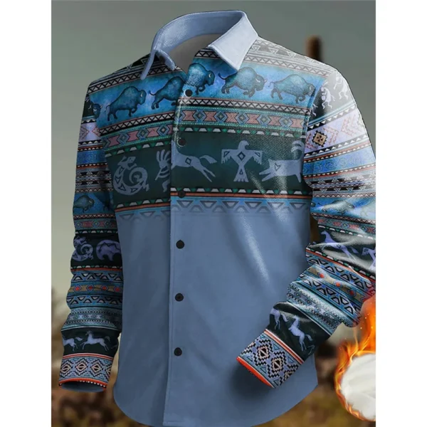 Men's Retro Western Style Denim Long Sleeve Shirt Fashion Vacation Casual Long Sleeve Shirt Single Breasted Lapel Men's Top 2024 - Imagen 4