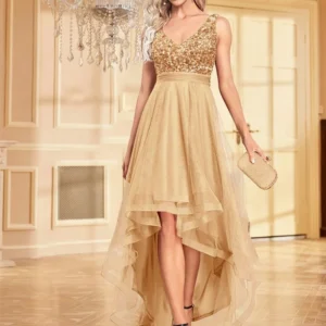 Elegant Women Sleeveless Sequin Floor Length Formal Evening Dress 2025 Red Prom Wedding Party Cocktail Dress Graduation Gown