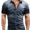 New 2025 Men's Denim Shirt Fashion Short Sleeve Soft Solid Slim Cowboy Tops Men Trend Streetwear Vintage Casual Cardigan T-shirt - Image 2