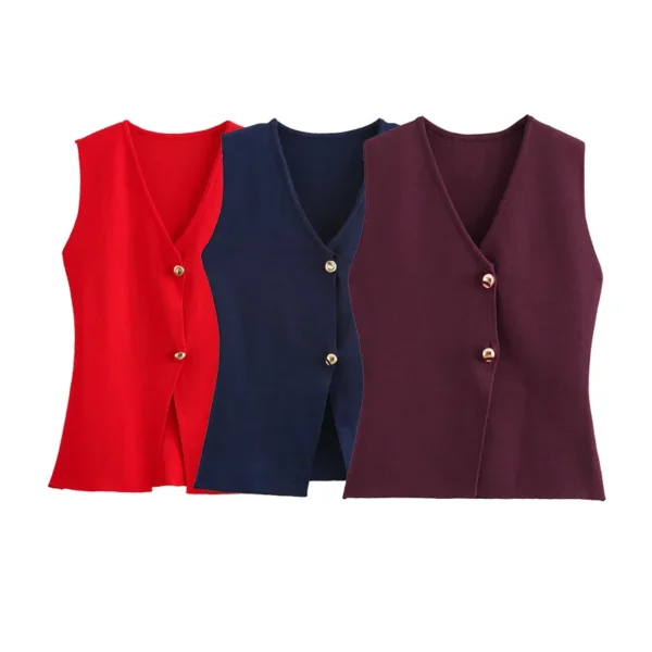Knit Sleeveless Vest Woman Button New 2025 Spring Cropped Vests for Women Streetwear Basic Vest Top Women Knitted Vest For Women - Imagen 2