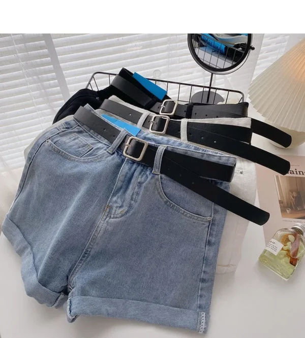 Korean Denim Shorts With Belt for Women Casual Fashion Summer Wide Leg High Waist Jeans Y2K Hot Pants Streetwear Cowboy Shorts - Imagen 2
