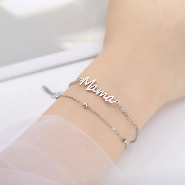 Skyrim Letter Mama Charm Bracelet Men Women Stainless Steel Double Layer Beads Chain Bracelets Fashion Jewelry Mother Day Gift - Imagen 2