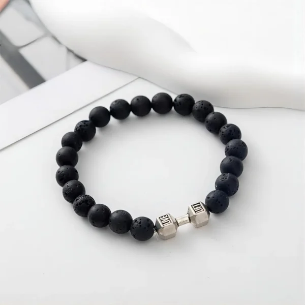 1pc Natural Black Volcanic Lava Stone Dumbbell Bracelet Black Matte Beads Bracelets For Women Men Fitness Barbell Jewelry Pulser - Imagen 5