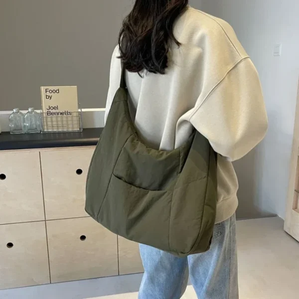 Trendy Women's Soft Cloth Shoulder Bag Solid Color Student 2025 Spring Y2k Casual Style Big Handbags Crossbody Bags for Women - Imagen 2