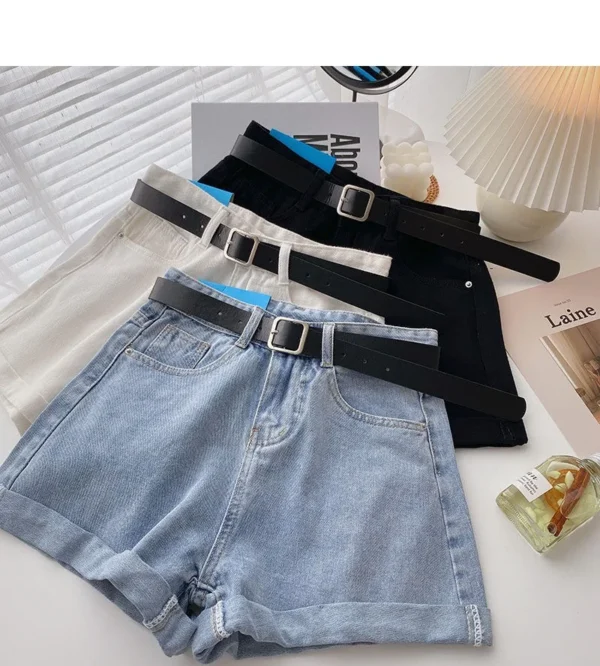 Korean Denim Shorts With Belt for Women Casual Fashion Summer Wide Leg High Waist Jeans Y2K Hot Pants Streetwear Cowboy Shorts
