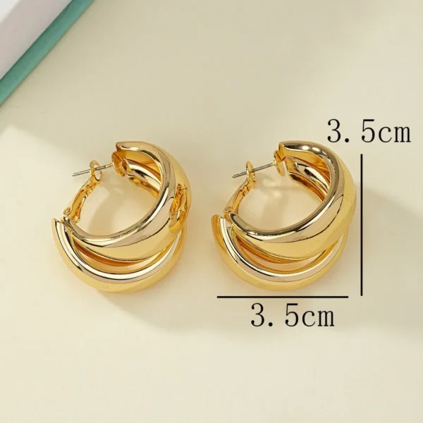 Stainless Steel Chunky Hoop Earrings for Women Girls Gold Color Double Ring Thick Geometric Drop Earrings Statement Jewelry Gift - Imagen 6