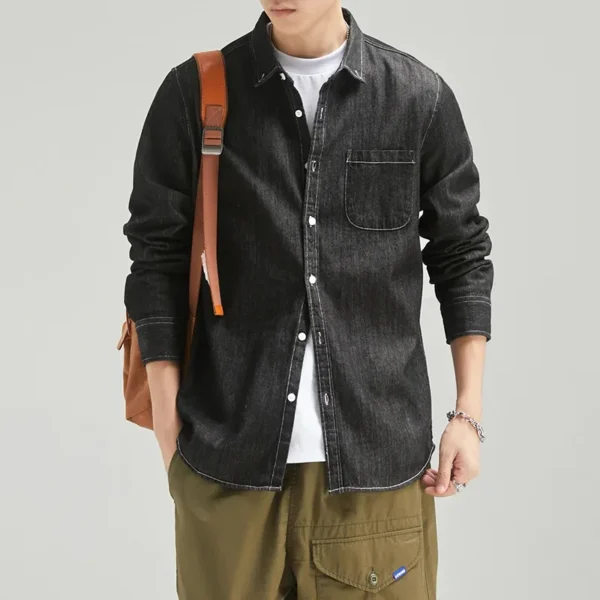 New Four Seasons Men's Long Sleeve Denim Shirt Cotton Jacket No Ironing Casual Social Comfortable and Breathable 3 Colors - Imagen 5