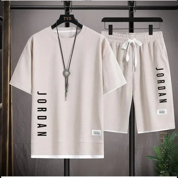 Stylish casual T-shirt + Shorts set Men's sports set Loose comfortable low Run 2025 men's summer Waffle suit - Imagen 3