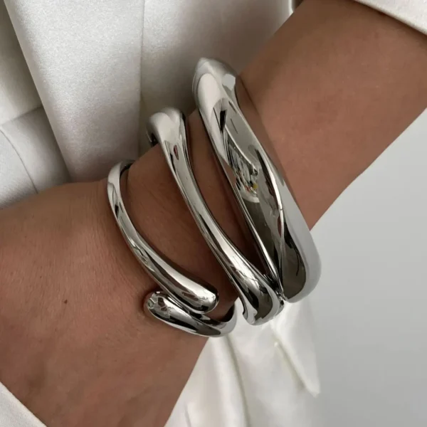 DIEZI 3 Styles Vintage Hip Hop Metal Cuff Bangles Punk Gold Silver Color Geometric Spring Bangles For Women Bracelet Men Jewelry - Imagen 5