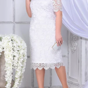 Plus Size Elegant Party Dresses White Woman Summer Embroidery Floral Wedding Guest Slim Pencil Midi Dress Vestidos