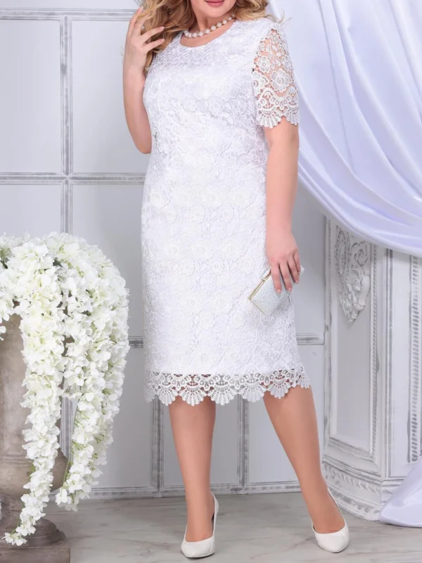 Plus Size Elegant Party Dresses White Woman Summer Embroidery Floral Wedding Guest Slim Pencil Midi Dress Vestidos