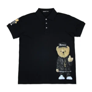 High New Novelty Embroidered Bear Striped Collar Cute crown Casual Polo Shirts Shirt Skateboard Cotton Polos Top Tee 047