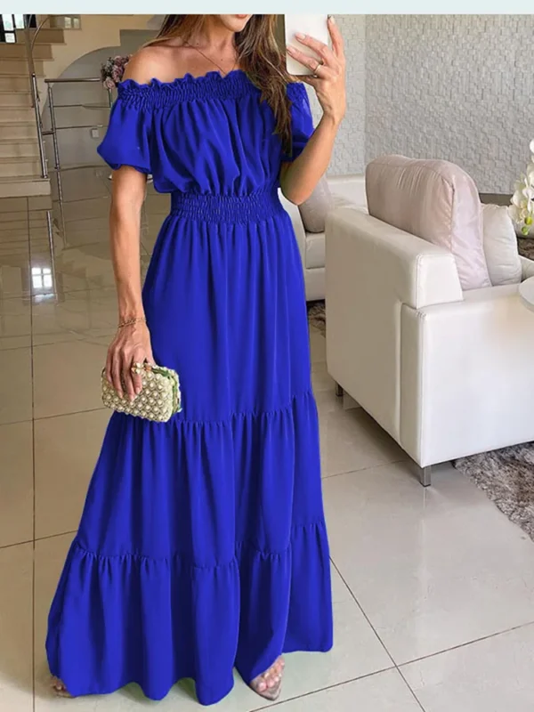 2025 Summer Solid Boho Dress Women Fashion Elegant Beach Party Dress Casual Slash Neck Office Maxi Dresses For Woman Robe Femme - Imagen 4