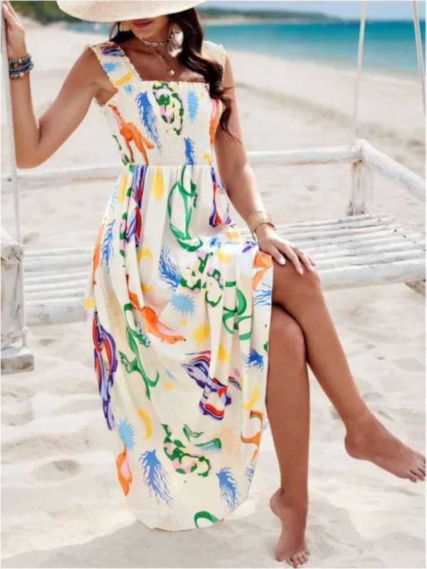 2024 Spring Summer New Women's Vacation Style Fashionable Printed Sexy Sleeveless Strap Casual Comfortable Long Ankle Dress - Imagen 2