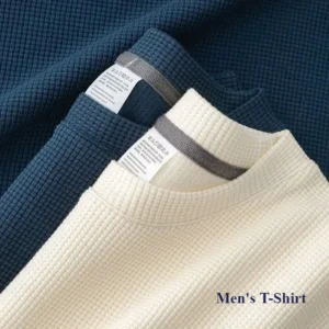 Men's T-Shirt Summer Waffle Round Neck Short Sleeve T-Shirt Comfortable Breathable Short-Sleeved Top Casual Tee