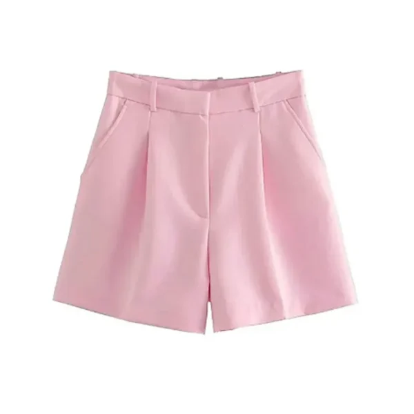Mooyufon Women Fashion Side Pockets Front Darts Bermuda Shorts Vintage High Waist Zipper Fly Female Short Pants Mujer - Imagen 4