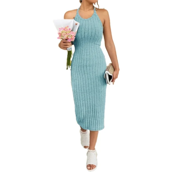 Solid Halter Neck Bodycon Midi Dress High-end temperament vest halter dress women's summer new high-waist slim temperament slim - Imagen 3