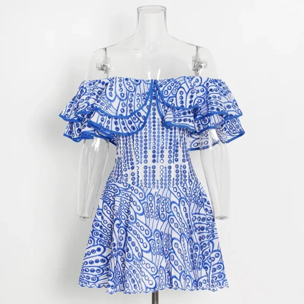 JAMERARY Women Dress Summer Runway Cut Out Double Layer Ruffles Embroidery Elastic Waist Short Party Vestidos Holiday Beach Wear - Imagen 2