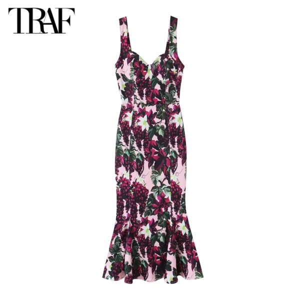TRAF Print Corset Midi Dress Women Backless Slip Dresses for Women Holiday Summer Dress Woman 2025 Sexy Beach Women's Dresses - Imagen 2