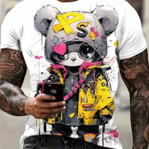 3D Bear Print Men's Clothing Summer Man Clothes O-Neck Men's Short Sleeve T-shirt Loose T-shirt Tops Men's Shirts Funny T shirts