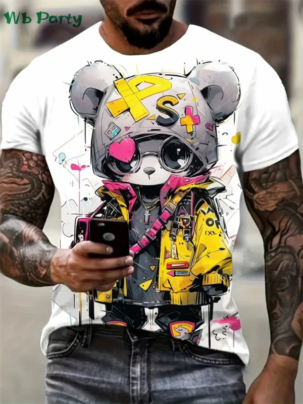 3D Bear Print Men's Clothing Summer Man Clothes O-Neck Men's Short Sleeve T-shirt Loose T-shirt Tops Men's Shirts Funny T shirts