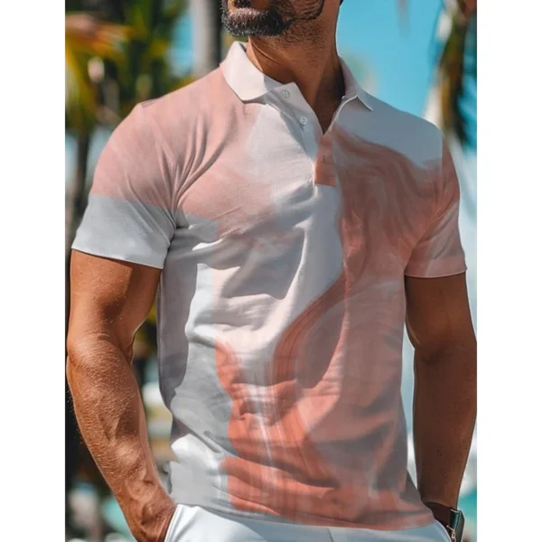 3D Printed Texture Stripe Polo Shirt For Men Colorful Gradient Pattern Men's Clothes Summer Lapel Tops Loose Short Sleeve Tees - Imagen 3