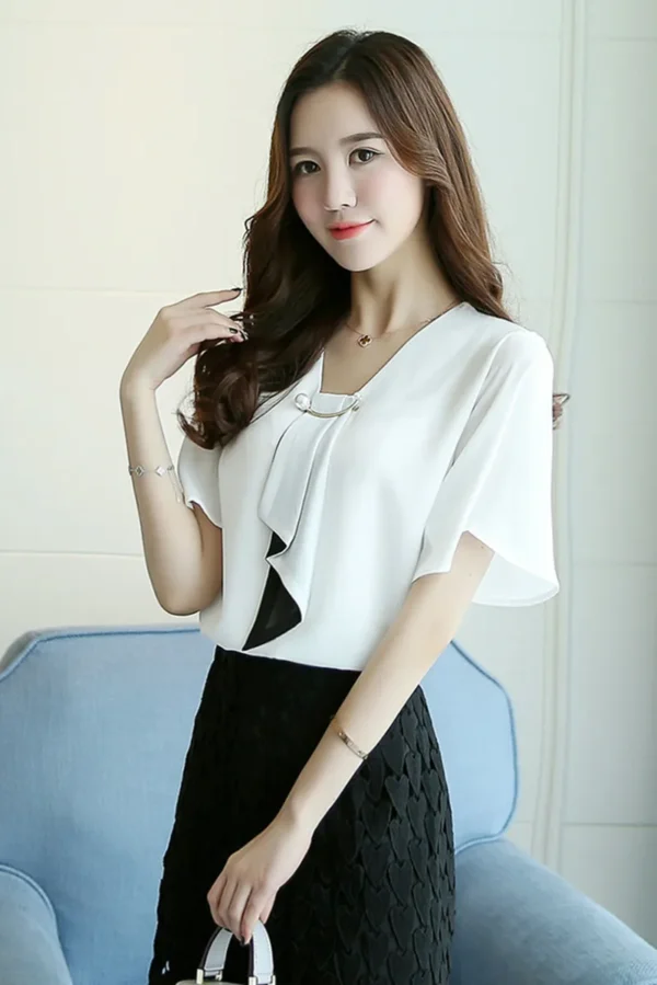 New Spring Fashion Chiffon Women Shirt Blouse Short Sleeve Women's Loose Clothing Loose Bow Neck Women's Tops Blusas D560 50 - Imagen 5
