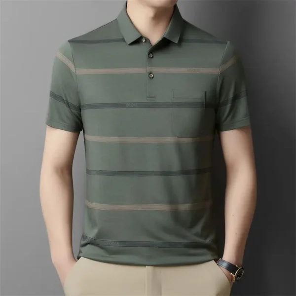 Printed casual short-sleeved T-shirt middle-aged lapel striped business POLO men's top t-shirt - Imagen 2