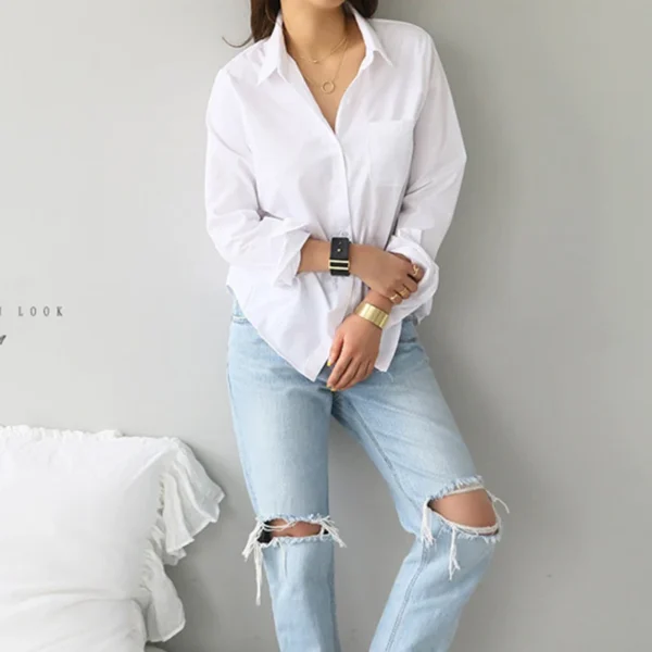 Cotton Blouse White Shirt Fashion Women Blusas Mujer De Moda OL Style Tops Casual Ladies Long Sleeve Shirts and Blouses 3496 - Imagen 4