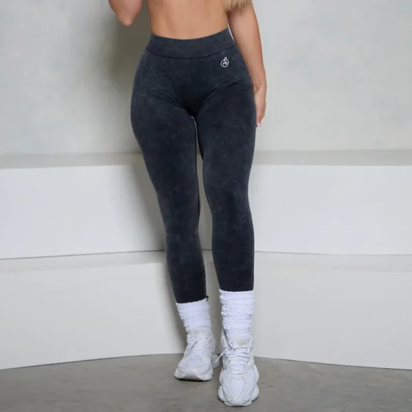 Women BUM Low V-Back Scrunch Butt Leggings Acid Wash Denim Blue Women Seamless High Stretch Sports Yoga Pants Women Gym Cycling - Imagen 3