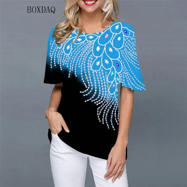 Fashion 3D Print Shirt Summer Short Sleeve Street Style Women Blouses Round-Neck Female Casual Shirts Lady Pullovers Tops