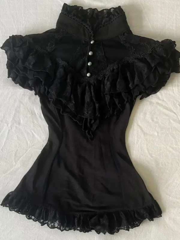 Goth 2Piece Set Y2k Slim Lace Sweet Womens Dresses Short Sleeve Button Party Dresses Harajuku Korea 90s Emo Grunge Summer Lolita - Imagen 2