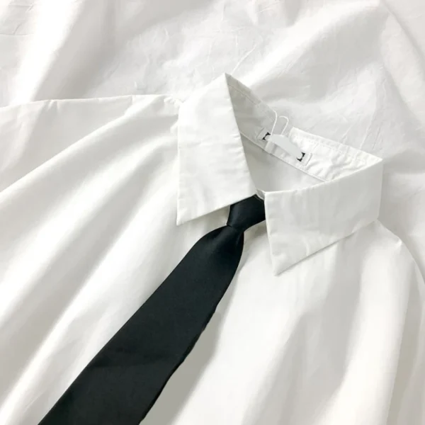 White Shirts Women Fashion Black Tie Japan Style Preppy Students JK Girls Blouse Simple Solid Loose Summer Button Up Tops New - Imagen 4